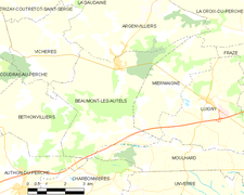 Carte de la commune de Beaumont-les-Autels.