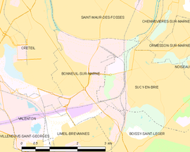 Mapa obce Bonneuil-sur-Marne