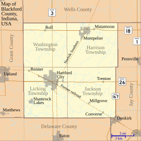 Blackford County and Hartford City Map of Blackford County, Indiana.svg