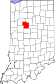 Harta statului Indiana indicând comitatul Carroll