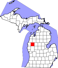 レイク郡の位置を示したミシガン州の地図