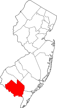 Map of Nju Džerzi highlighting Cumberland County