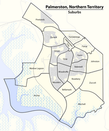 Mappa dei sobborghi di Palmerston, Northern Territory.png