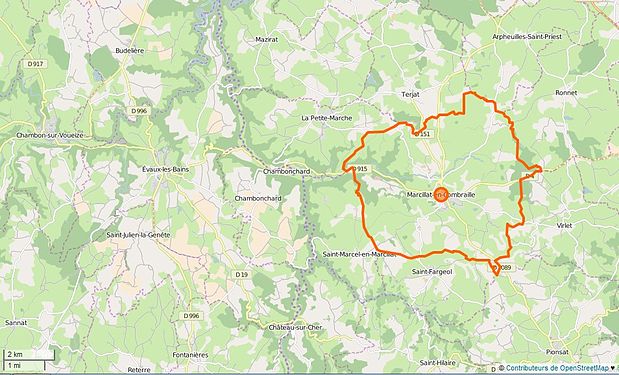 OpenStreetMap-kartta Marcillat-en-Combraillesta ja sen ympäristöstä