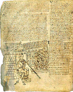 De nuptiis Philologiae et Mercurii ("Pri la Nuptoj de la filologio kaj Merkuro"), manuskripto de Marciano el la 10-a jarcento en la Nacia Biblioteko de Parizo.