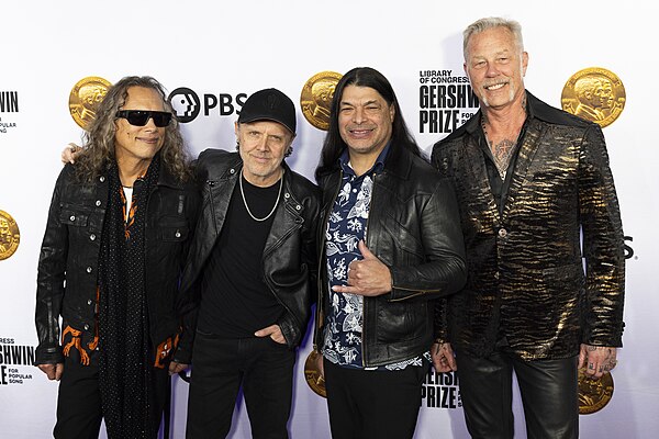 Metallica at the 2024 Gershwin Prize ceremony. From left to right: Kirk Hammett, Lars Ulrich, Robert Trujillo and James Hetfield.