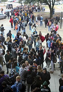 A 2018 Walkout that occurred to protest gun-violence as a result of the 19th anniversary of the 1999 Columbine High School Massacre Mhswalkout.jpg