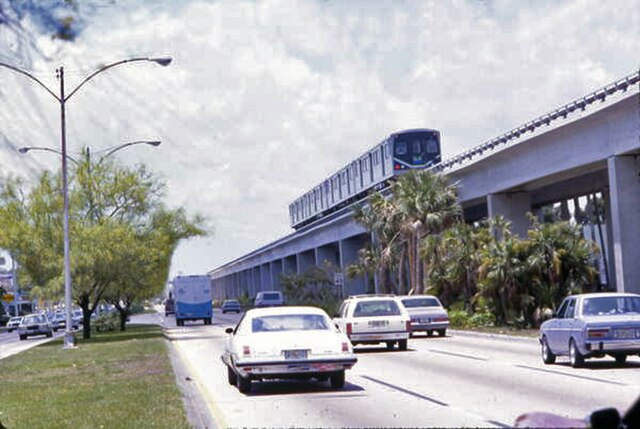 Metrorail traveling above South Dixie Highway in the mid-1980s