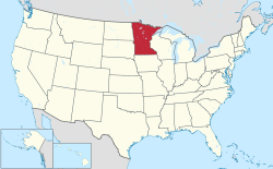Yhdysvaltain kartta, jossa Minnesota korostettuna