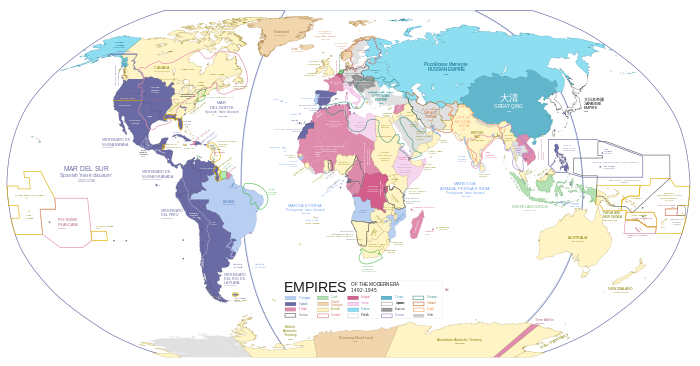 Diachronic map of the main empires of the modern era (1492-1945)