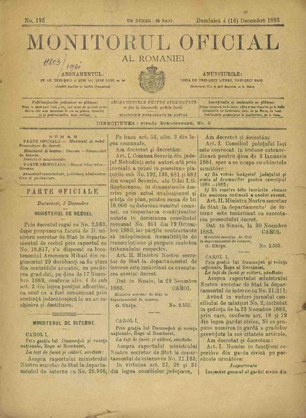 File:Monitorul Oficial al României 1883-12-04, nr. 193.pdf