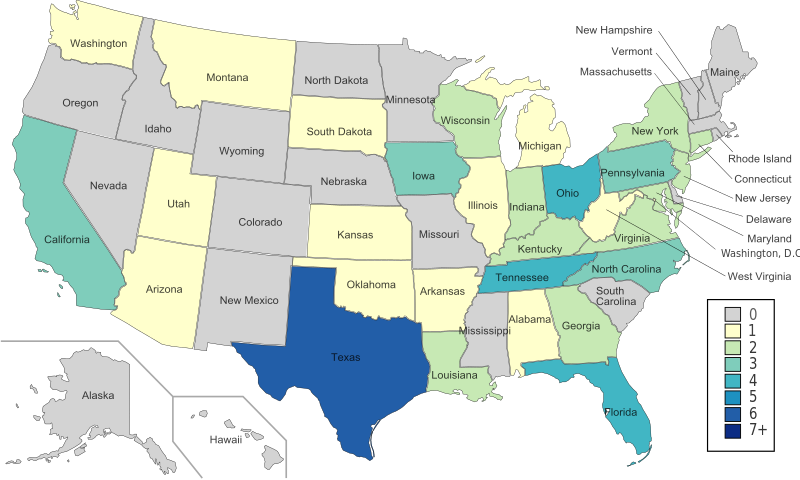 File:NCAA Women's basketball Tournament invitations by state 2011.svg