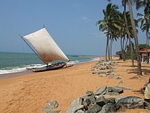 Traditional fishing oru or outrigger canoe at Negombo beach is the traditional craft of the island, particularly the Sinhalese people, the vallam, thepam (crafts without an outrigger) and cattamaran (tied logs) are the traditional crafts of South India Negombo2.jpg