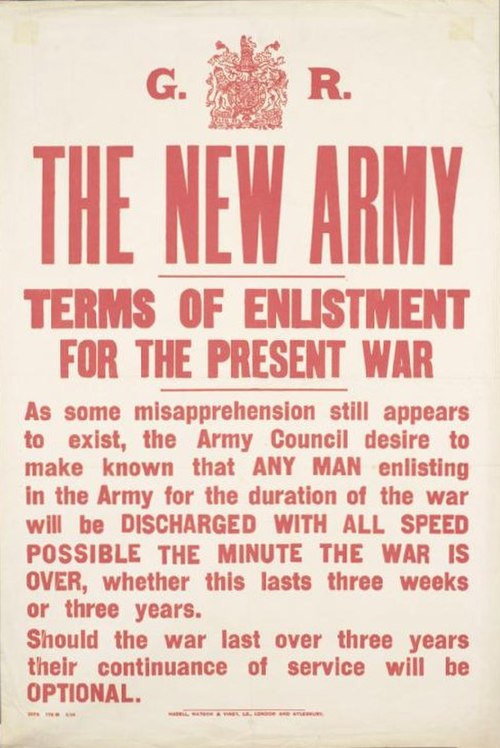 1914 poster describing terms of enlistment