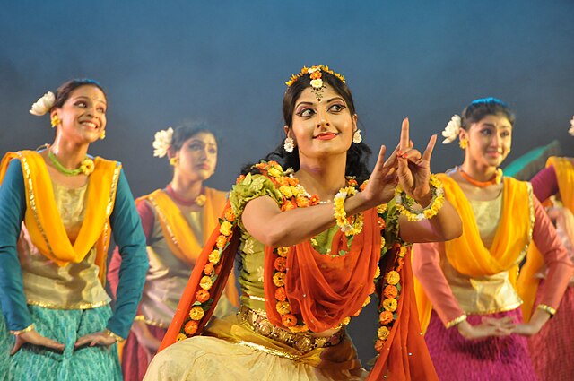 A performance of the classical play Shakunthala with classical dancer Nirupama Rajendra (center) as the play's protagonist