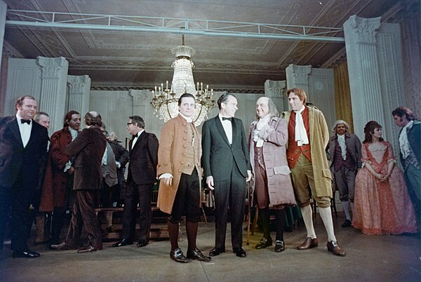 President Richard Nixon with the cast of 1776 after a performance in the East Room of the White House