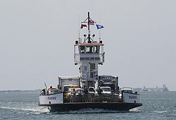 The Hatteras Class ferry, Roanoke, operating between Cherry Branch and Minnesott Beach on the Neuse River. North Carolina Hatteras Class ferry Roanoke.jpg