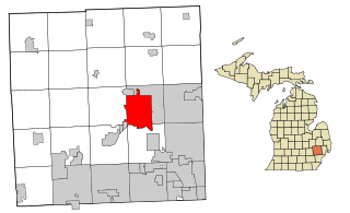 Map of Oakland County highlighting City of Pontiac (County seat) in red.