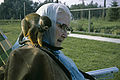 Pet squirrel monkey on lady's shoulder