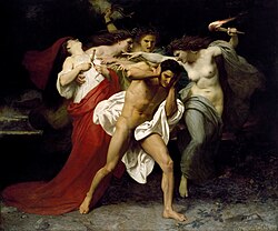 Orestes Pursued by the Furies by William-Adolphe Bouguereau, 1862 (Also known as The Remorse of Orestes) William-Adolphe Bouguereau (1825-1905) - The Remorse of Orestes (1862).jpg