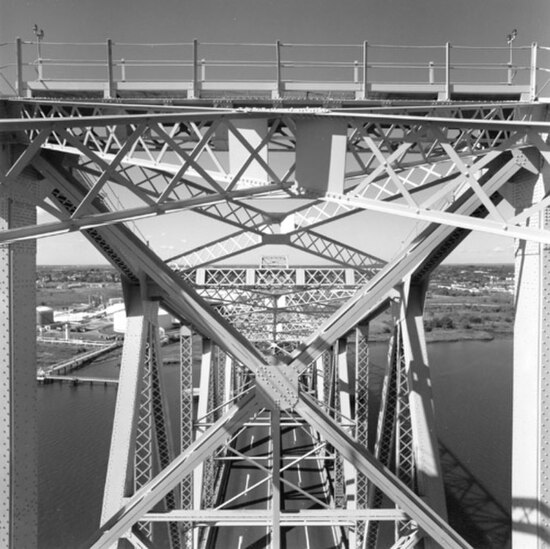 View from top of tower through truss work