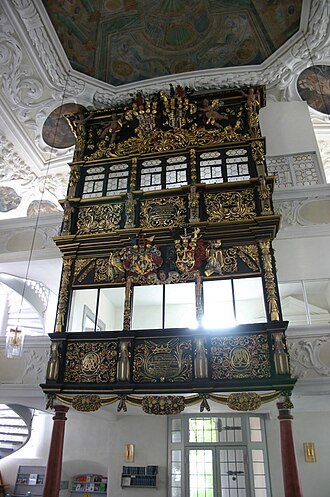 Inside the Church of Thurnau Patronatsloge St.-Laurentius-Kirche.JPG