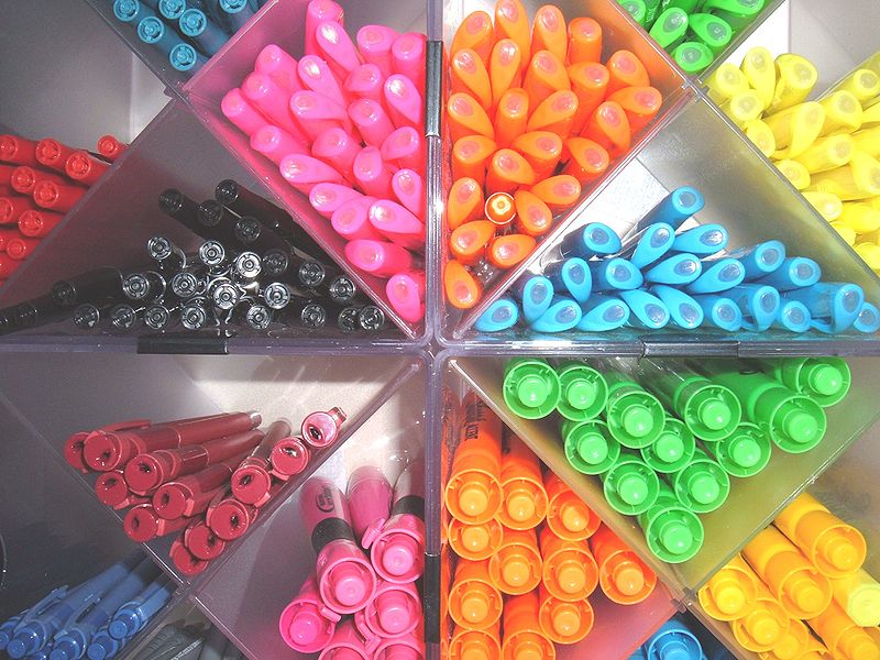 File:Pens and highlighters rack.JPG