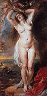 Andromeda chained to the rock label QS:Len,"Andromeda chained to the rock" label QS:Lpl,"Andromeda przykuta do skały" label QS:Lnl,"Andromeda vastgekluisterd aan de rots" . 1638-1639. oil on panel medium QS:P186,Q296955;P186,Q106857709,P518,Q861259 . 189 × 94 cm (74.4 × 37 in). Berlin, Gemäldegalerie.