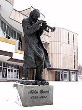 World's first statue of Davis, unveiled in 2001, by Grzegorz Łagowski, in Kielce, Poland