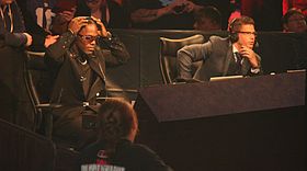 Mathews (right) commentating with D'Angelo Dinero in October 2015. Pope and Mathews.jpg