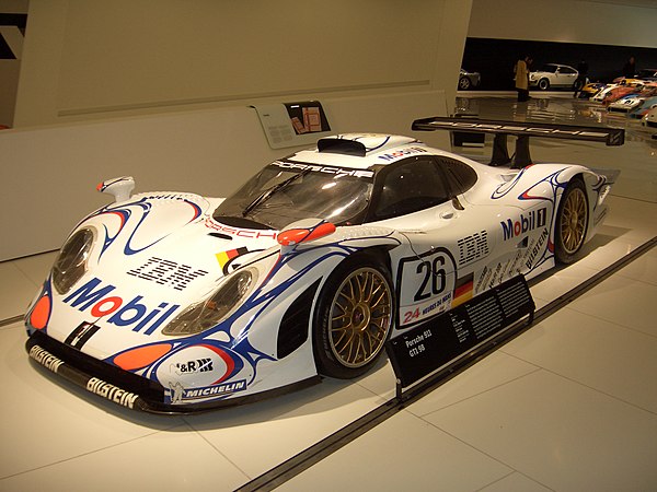 The overall winning #26 Porsche 911 GT1 '98 on display in the new Porsche Museum, Stuttgart.