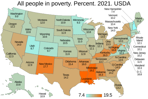 File:Poverty rates by state. US map.svg