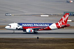 AirAsia Zest plane with Pacquiao-themed livery.