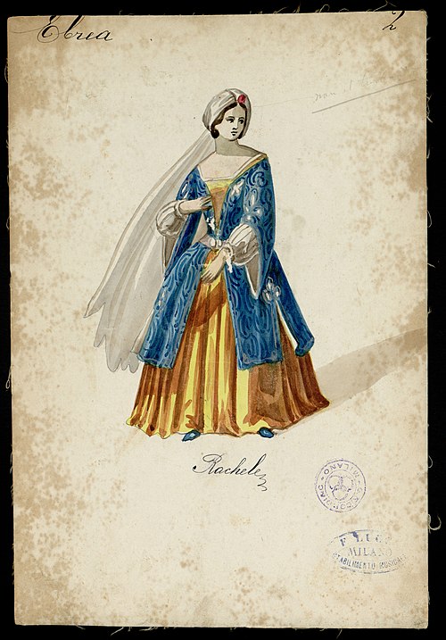 Rachele, costume design for L'ebrea, Italian version of the opera, 1865.