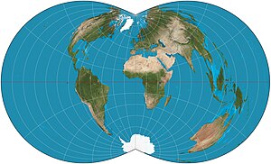 Rectangular polyconic projection of the world, with correct scale along the equator. Rectangular polyconic projection SW.jpg