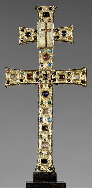 <span class="mw-page-title-main">Reliquary Cross (The Cloisters)</span> C. 1180 silver and glass cross