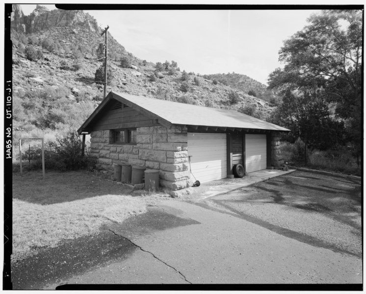 File:SOUTH FRONT AND WEST SIDE; VIEW TO SOUTHEAST - Oak Creek Historic Complex, Two Stall Garage, Springdale, Washington County, UT HABS UTAH,27-SPDA.V,4J-1.tif