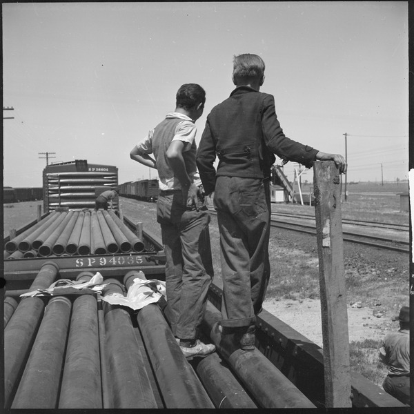 File:San Joaquin Valley, California. On the Freights. Two youngsters aged fifteen and sixteen traveling in the company of... - NARA - 532077.tif