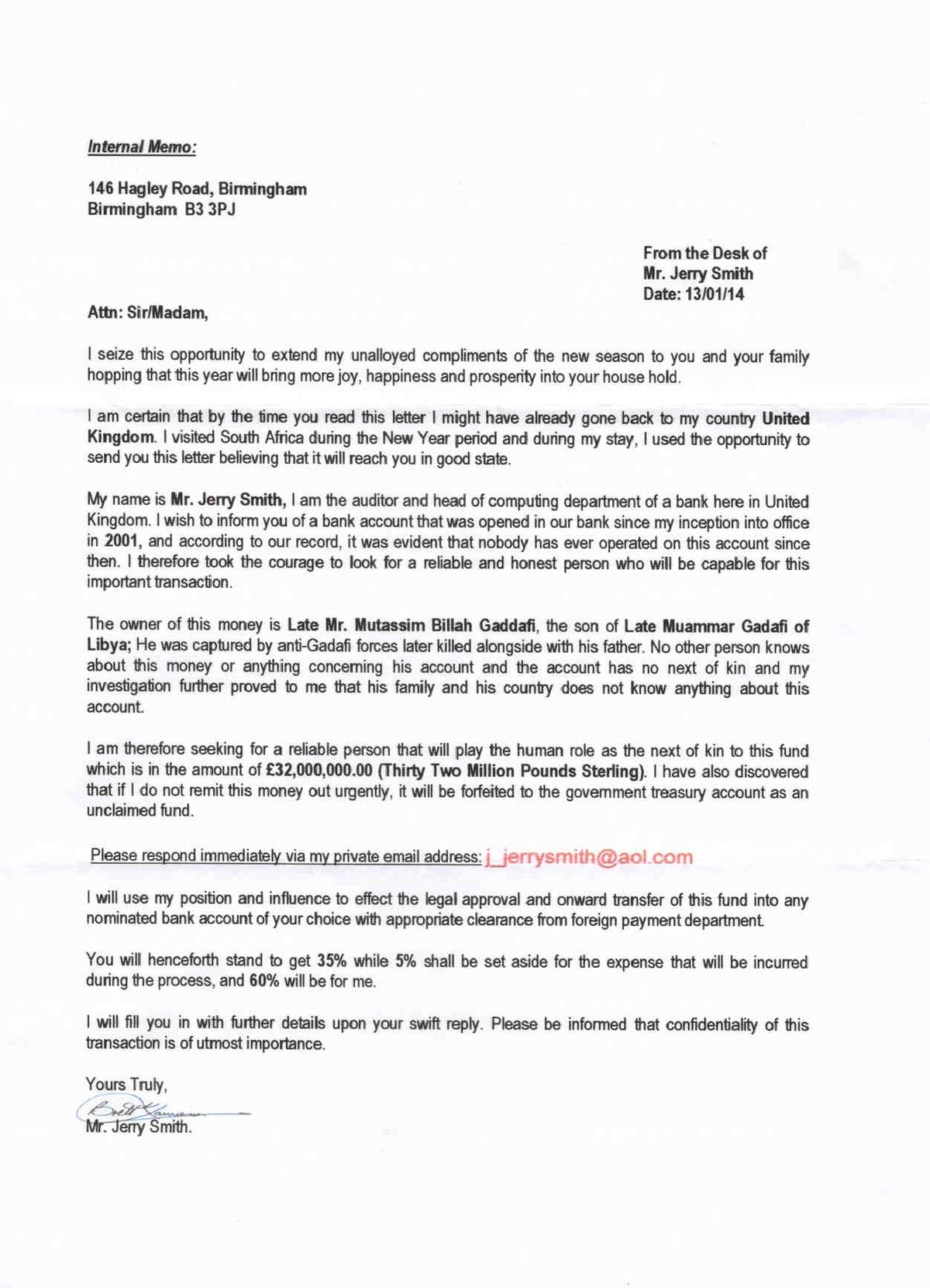 Scam letter posted within South Africa.jpg