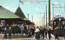 Garfield depot, 1910 Spokane and Inland Empire Railroad station, Garfield, Washington, ca 1910 (WASTATE 1100).jpeg