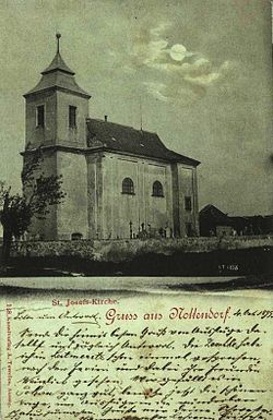 Nakléřovský kostel sv. Josefa na pohlednici z roku 1898