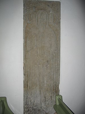 The 14th-century effigy of St Iestyn in St Iestyn's Church, Llaniestyn St Iestyn effigy.jpg