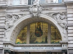 Stained glass window above the entrance to London Metropolitan University, Moorgate, EC2 - geograph.org.uk - 1118207.jpg