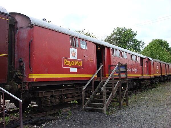 TPO at the Colne Valley Railway. Visible to the right of the Royal Mail logo is the letter box, for first class post only.