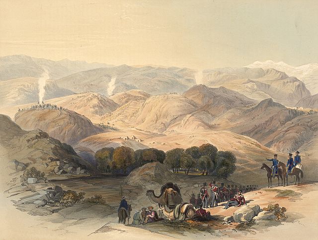 The Grove and Valley of Jugdulluk where Elphinstone's Army made its last stand in the calamitous retreat; January 1842. As drawn on the spot by James 