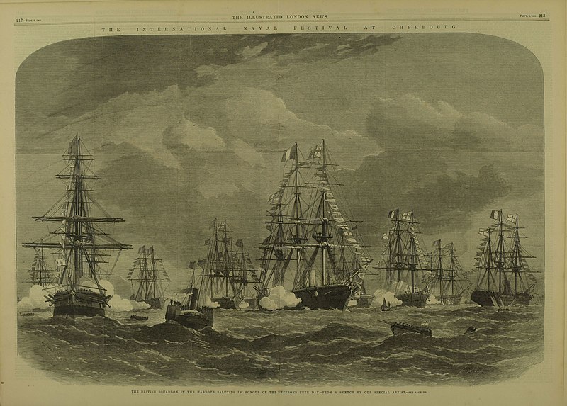 File:The International Naval Festival at Cherbourg -the British Squadron in the harbour saluting in honour of the Emperor's fete-day ILN-1865-0902-0008.jpg