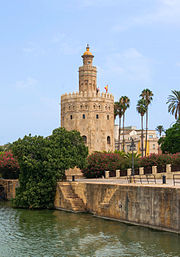 The Torre del Oro is another example of Almohad architecture in the city. Torre del Oro Guadalquivir Seville Spain.jpg