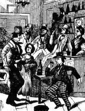 The depraved inhabitants of a tavern, from a nineteenth-century temperance play. Towndrunk.jpg