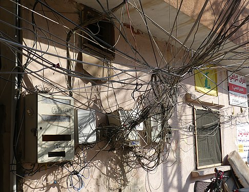 Power cables & Hezbollah poster in Tyre, Lebanon