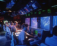 The Combat Information Center on board the USS Vincennes (CG-49), in January 1988.